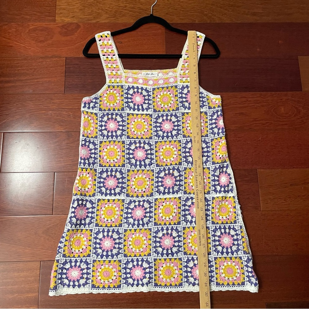 Petal Dew Multicolor Crochet Granny Square Mini Dress Boho Festival Sz S/M B22 - Picture 7 of 8